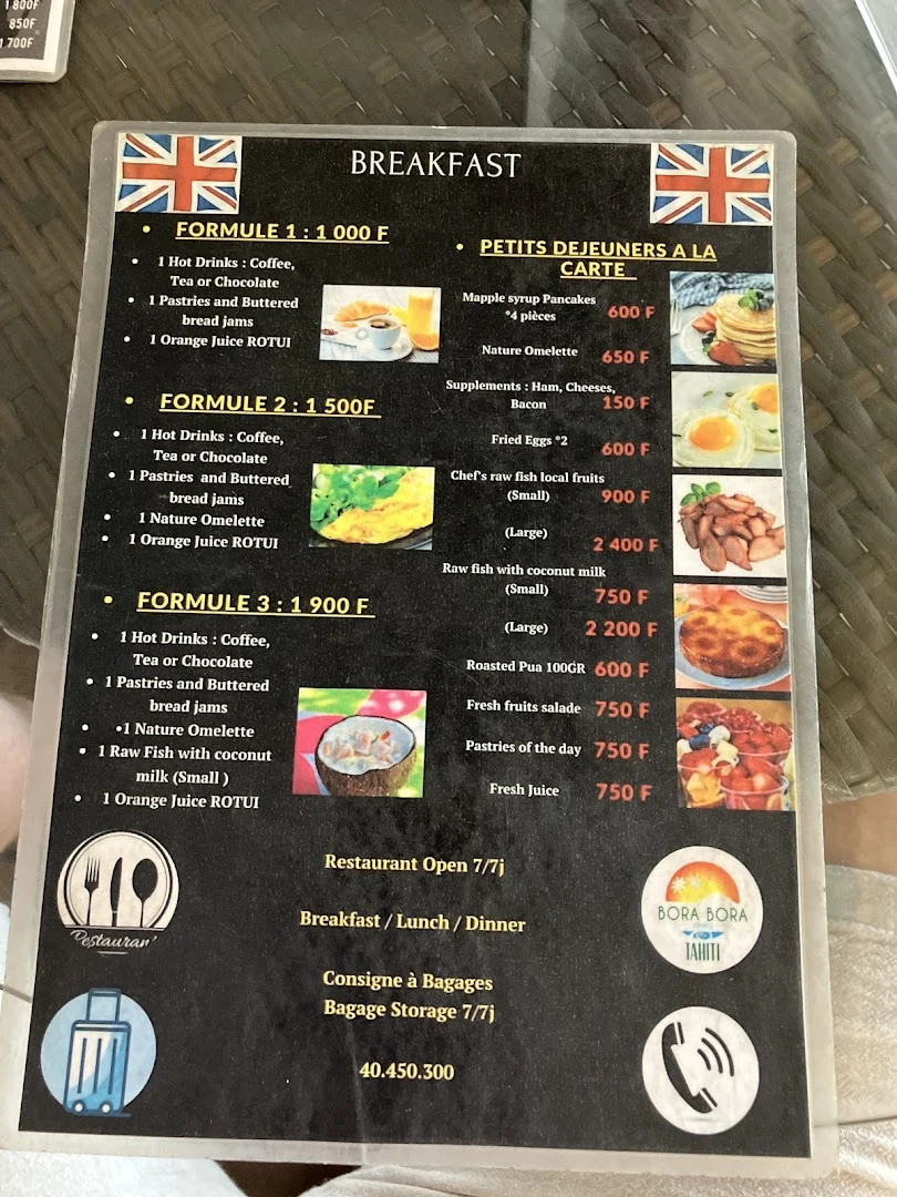 Carte petit-déjeuner Bora Bora Lounge